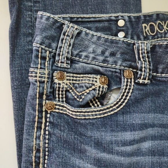 Rock & Roll Cowgirl Jeans Low Rise Med Wash Embroidery Detail - Picture 4 of 13